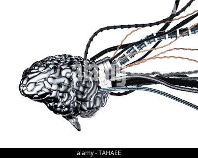 3d rendering robotic brain with bunch of wires isolated Stock Photo