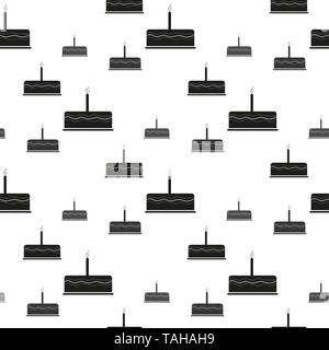Birthday cake sign icon. Cake with burning candles symbol. Seamless grid lines texture. Cells repeating pattern. White texture background. eps10 Stock Vector