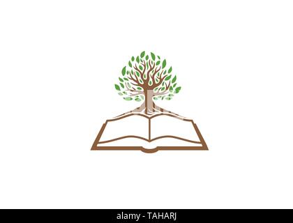 Creative Tree Book Logo Vector Design Icon Symbol Illustration Stock Vector
