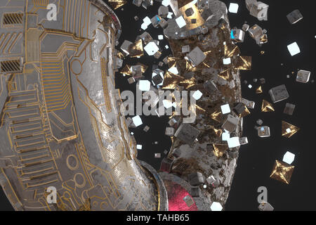 3d rendering, scientific mechanical ring in the outer space. Computer digital background. Stock Photo