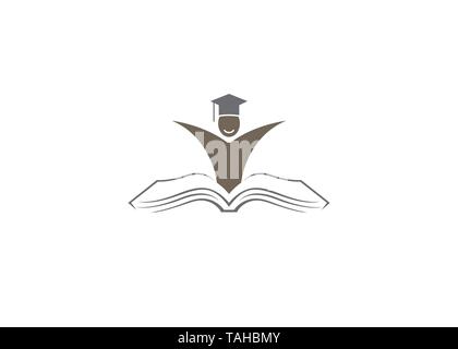 Creative Happy Student Open Book Education Logo Stock Vector