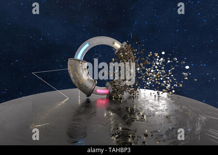 3d rendering, scientific mechanical ring in the outer space. Computer digital background. Stock Photo