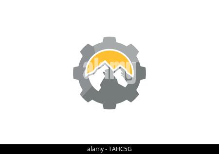 Creative Mountain Gear Logo Vector Icon Design Illustration Stock Vector