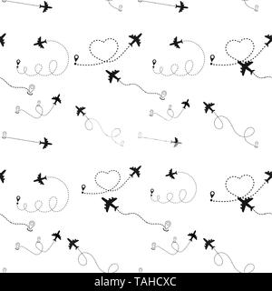 Airplanes with traces background. Seamless aerial pattern eps10 Stock Vector