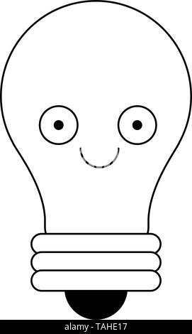 Bulb light cute cartoon in black and white Stock Vector