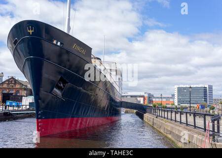 The MV Fingal, a luxury floating hotel permanently berthed in Leith Docks in Edinburgh Stock Photo