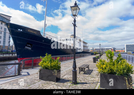 The MV Fingal, a luxury floating hotel permanently berthed in Leith Docks in Edinburgh Stock Photo