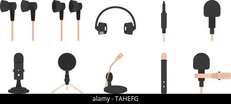 Microphones and headphones set of flat icons Stock Vector
