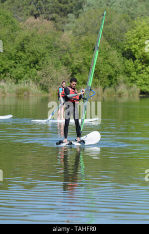 man windsurfing in the lake water sport Stock Photo
