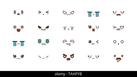 Kawaii faces expressions cute smile emoticons. Japanese emoji Stock Vector
