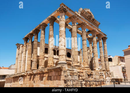 The famous Roman temple of Diana in Merida, province of Badajoz, Extremadura, Spain . Stock Photo