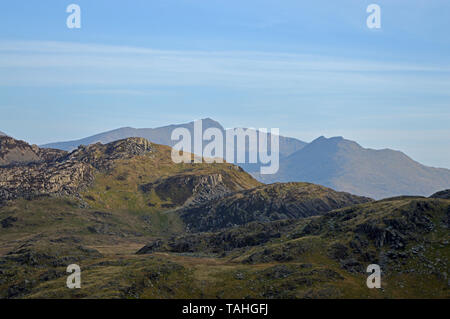 Views of Snowdon from path up to summit of Cnicht Snowdonia Stock Photo