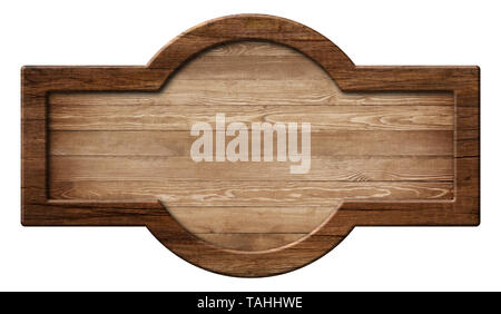 Oblong rounded wooden sign board or plate made of natural wood and with dark frame Stock Photo