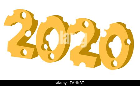2020 in cheese shape year of the rat . Isolated stock vector illustration Stock Vector
