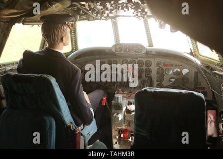 MUNICH, GERMANY - MAY 19, 2019 - the cockpit (with a manikin driver) of the historical aircraft Lockheed L-1049 G super Constellation of the year 1955 Stock Photo