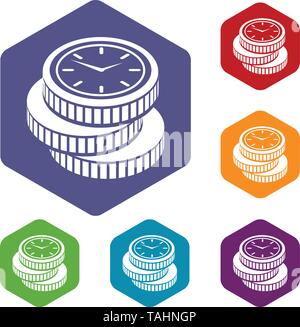 Coin icons vector hexahedron Stock Vector