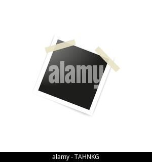 Collection of blank photo frames sticked on duct tape to white background. Template mockups for design. Vector illustration Stock Vector