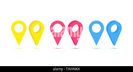 Vector set of realistic isolated map pins on the white background. Concept of navigation, transportation, delivery and journey Stock Vector