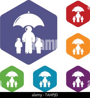 Insurance family icons vector hexahedron Stock Vector