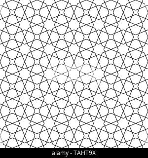 Seamless geometric ornament based on traditional arabic art. Muslim mosaic.Black and white lines.Great design for fabric,textile,cover,wrapping paper, Stock Vector