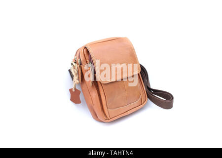 Brown bag leather on isolated white Stock Photo