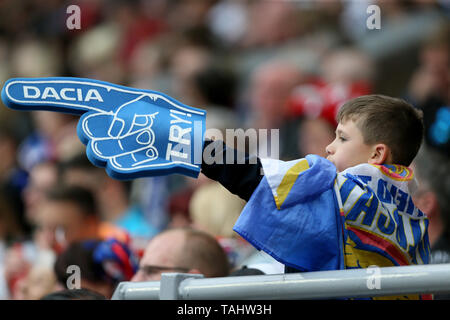 A young rugby fan during the Dacia Magic Weekend match of the Betfred Super League at Anfield, Liverpool. Stock Photo