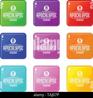 Zombie apocalypse icons set 9 color collection Stock Vector