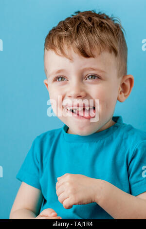 Little mix rate boy making fun face in many emotions. Stock Photo