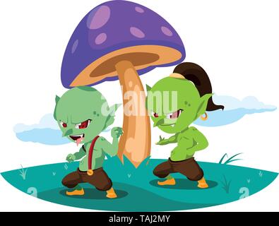 ugly trolls in the camp magic character vector illustration design Stock Vector