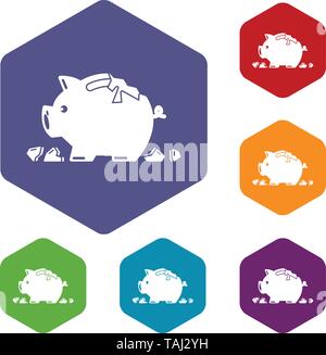 Broken piggy bank icons vector hexahedron Stock Vector
