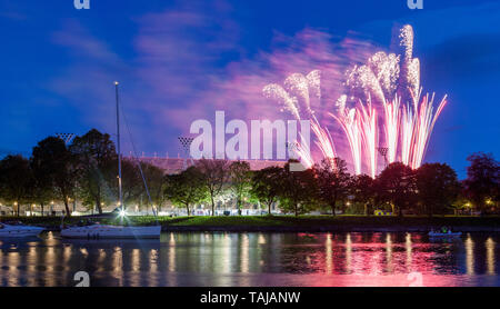 Cork City, Cork, Ireland. 25th May, 2019. Part of the fireworks display at the end of singer's Rod Stewart's concert at Pairc Ui Chaoimh in Cork, Ireland. Credit: David Creedon/Alamy Live News Stock Photo