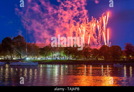 Cork City, Cork, Ireland. 25th May, 2019. Part of the fireworks display at the end of singer's Rod Stewart's concert at Pairc Ui Chaoimh in Cork, Ireland. Credit: David Creedon/Alamy Live News Stock Photo
