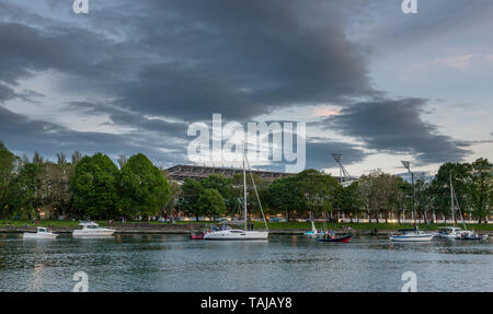 Cork City, Cork, Ireland. 25th May, 2019. Part of the flotilla of leisure craft that came up the River Lee to listen to  singer's Rod Stewart's concert at Pairc Ui Chaoimh in Cork, Ireland. Stock Photo