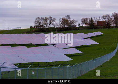 Solar farm featuring array of several solar panels Stock Photo