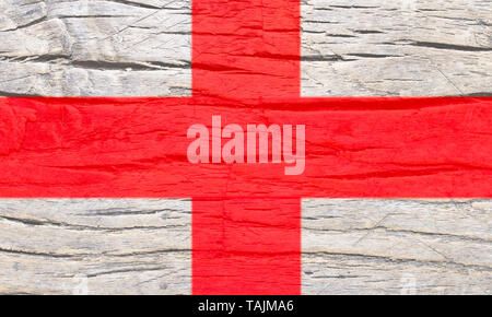 England national flag on old wood texture background. Stock Photo