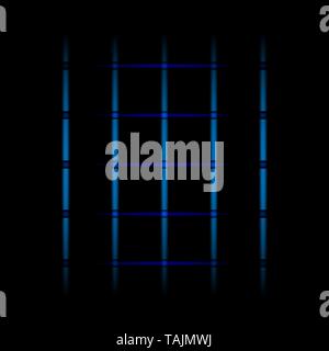 3d blue fading neon light elements, lines, dots, grid on black background. Futuristic abstract pattern. Texture for digital printing, concept design Stock Vector