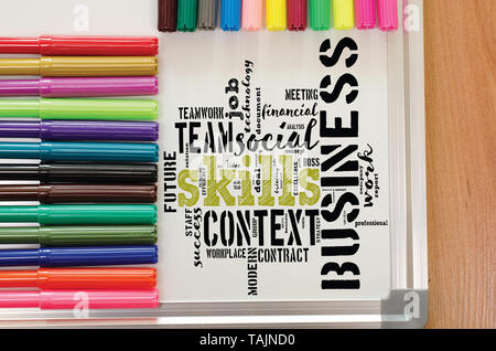 Skills word cloud collage over white board background Stock Photo