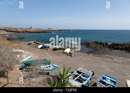 View of the fishing boat parking at the Playa de Los Abriguitos beach on the island of Tenerife, Canaries Stock Photo