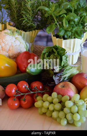 low carb diet with fruits, vegetables and fish Stock Photo