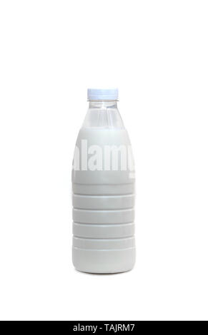 Full Plastic Bottle of Milk isolated on white Background Stock Photo