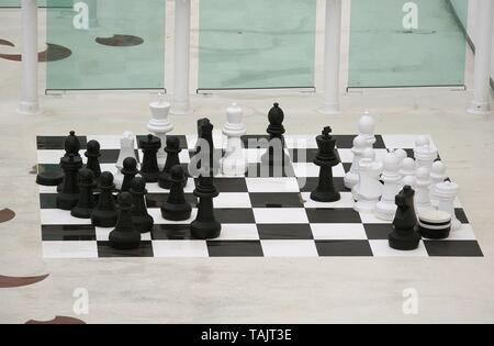 Giant chess set onboard a cruise ship moored in the island of Lanzarote in the islands of Canary Islands, Spain, Europe EU 2018 Stock Photo