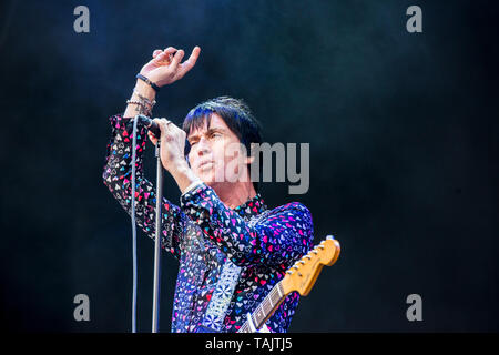 British singer and guitarist Johnny Marr performing live at the All Points East music festival at Victoria Park, East London, England, UK Stock Photo