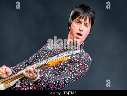 British singer and guitarist Johnny Marr performing live at the All Points East music festival at Victoria Park, East London, England, UK Stock Photo