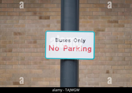 Buses only road sign at school pick up point Stock Photo