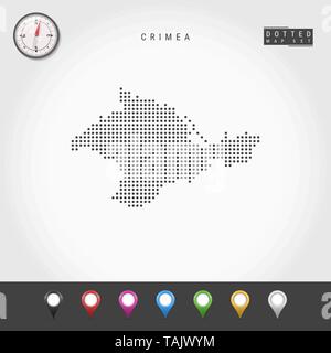 Vector Dots Map of Crimea. Simple Silhouette of Crimea. Realistic Vector Compass. Multicolored Map Pins Stock Vector