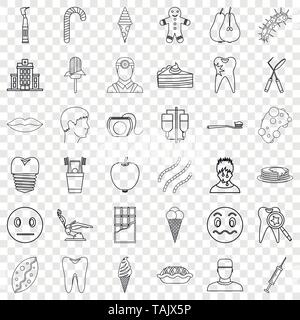 Tooth icons set, outline style Stock Vector