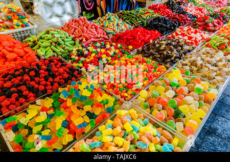 Assorted candy for sale in the Mahane Yehudah market in Jerusalem, Israel Stock Photo