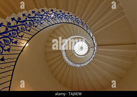 LONDON GREENWICH TULIP STAIRCASE IN THE QUEENS HOUSE LOOKING UP TO THE SKYLIGHT Stock Photo