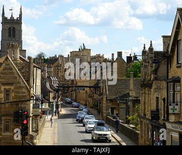 A view down the High Street to the George Inn at Stamford, Lincs Stock Photo