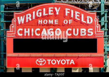 Major League Baseball's Chicago Cubs' Wrigley Field stadium blank marquee sign. Stock Photo